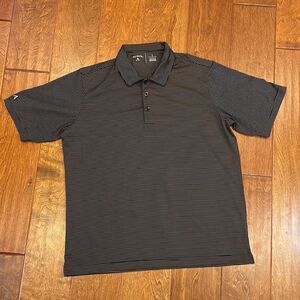Antigua Brand Golf Shirt, Dark Navy or Black with Gold Stripes, Large